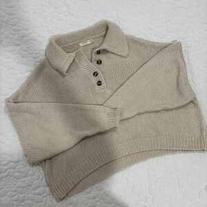 Harper Heritage cream knit polo henley cropped sweater